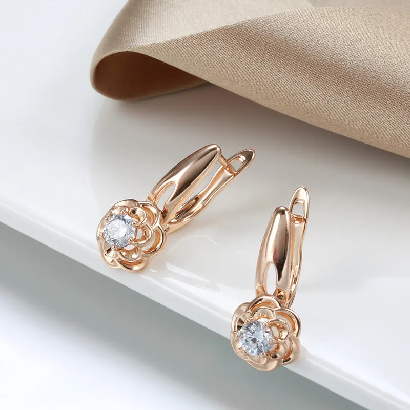 Pair of 585 rose gold flower-shaped stud earrings on copper base, H0513 colour, women's style