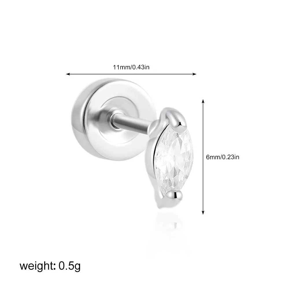 Titanium steel mini ear bone stud with electroplated gold finish and zircon crystal accent in geometric shape