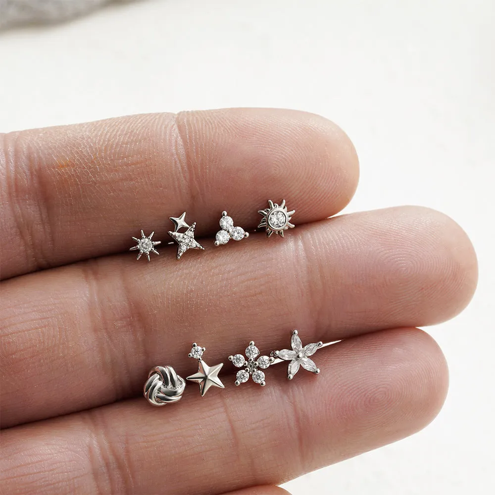 Titanium steel mini ear bone stud with electroplated gold finish and zircon crystal accent in geometric shape