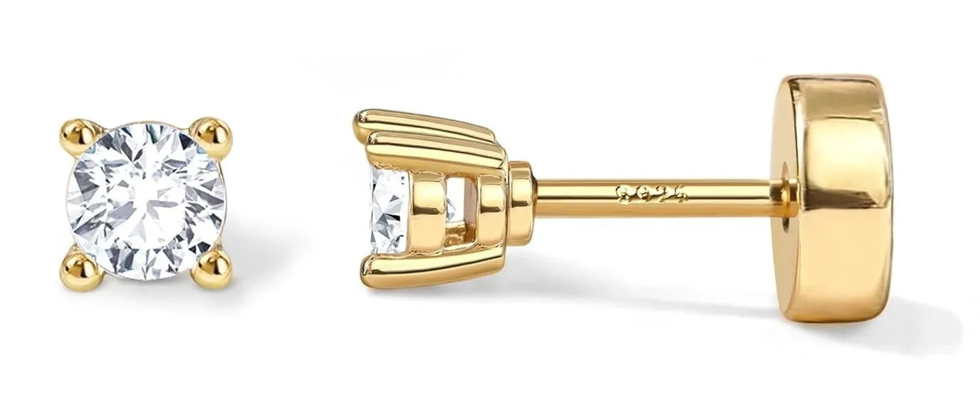 Titanium steel mini ear bone stud with electroplated gold finish and zircon crystal accent in geometric shape