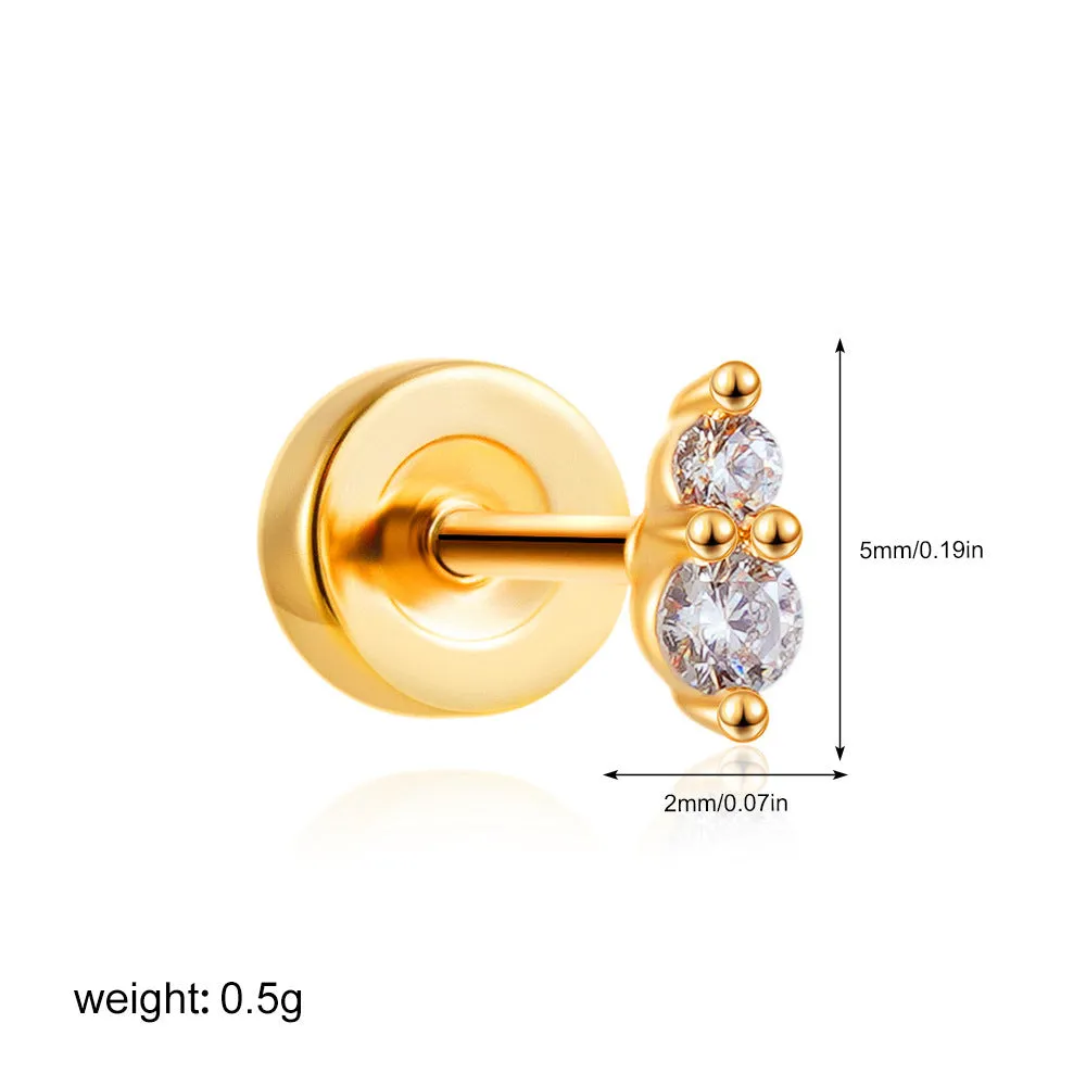 Titanium steel mini ear bone stud with electroplated gold finish and zircon crystal accent in geometric shape