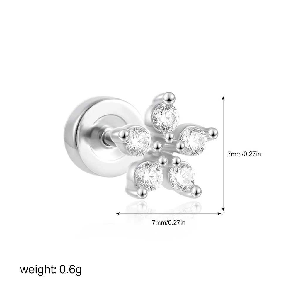 Titanium steel mini ear bone stud with electroplated gold finish and zircon crystal accent in geometric shape