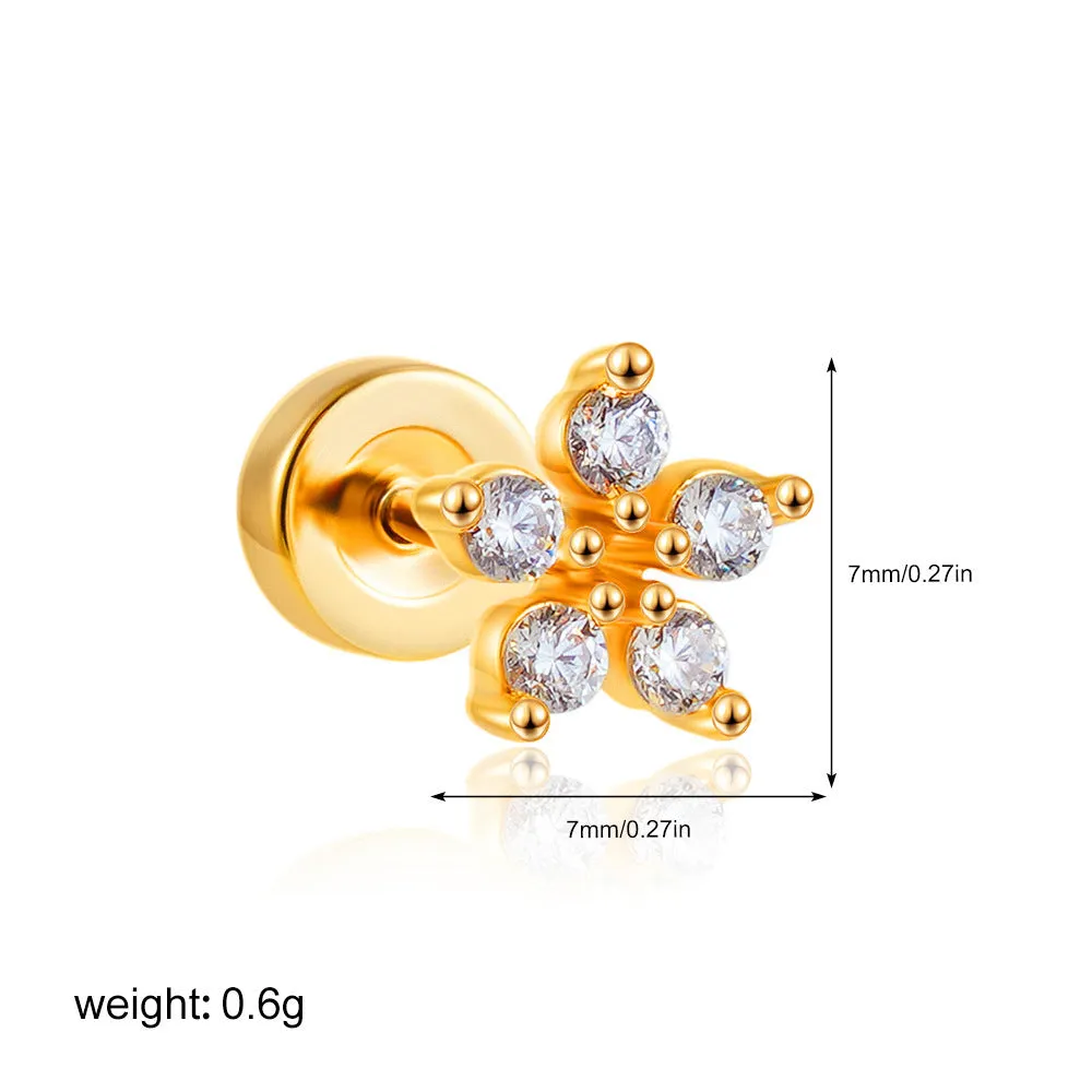 Titanium steel mini ear bone stud with electroplated gold finish and zircon crystal accent in geometric shape