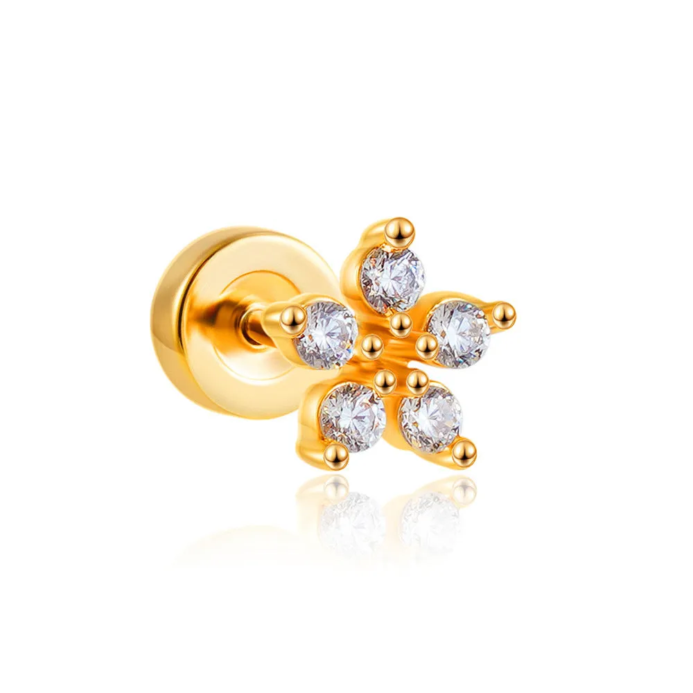 Titanium steel mini ear bone stud with electroplated gold finish and zircon crystal accent in geometric shape