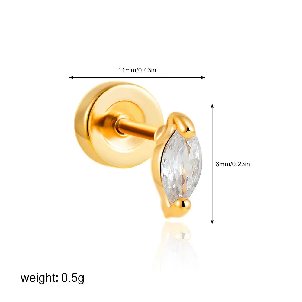 Titanium steel mini ear bone stud with electroplated gold finish and zircon crystal accent in geometric shape