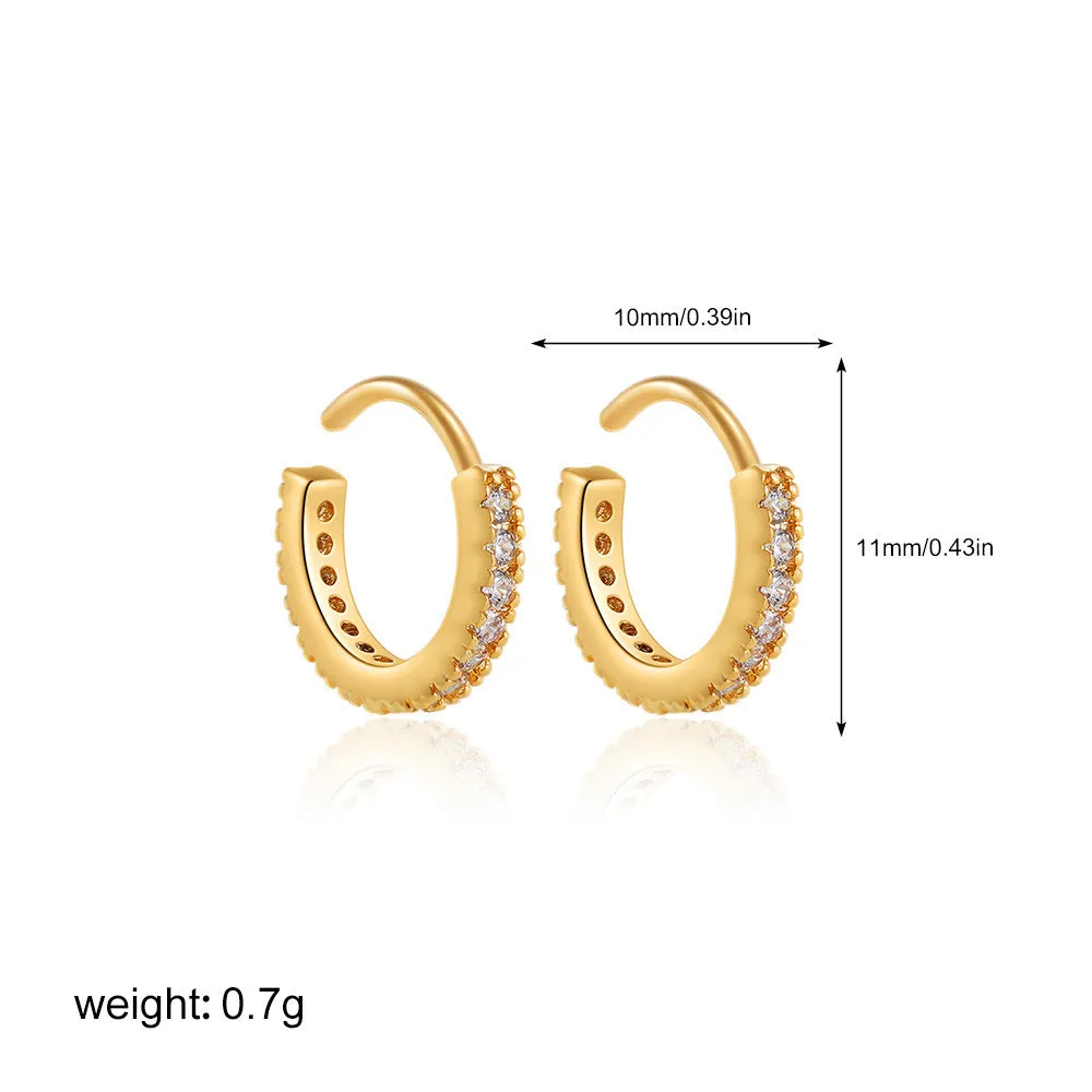 Titanium steel mini ear bone stud with electroplated gold finish and zircon crystal accent in geometric shape
