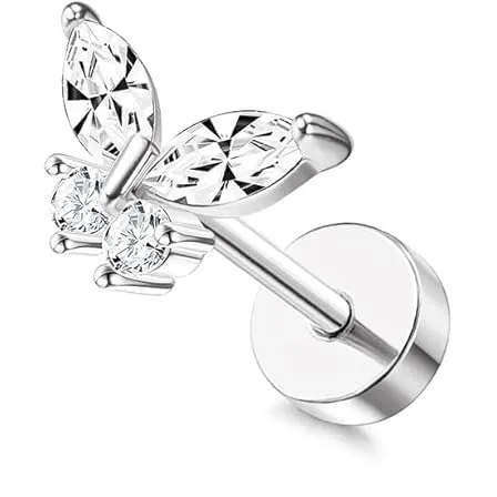 Titanium steel mini ear bone stud with electroplated gold finish and zircon crystal accent in geometric shape