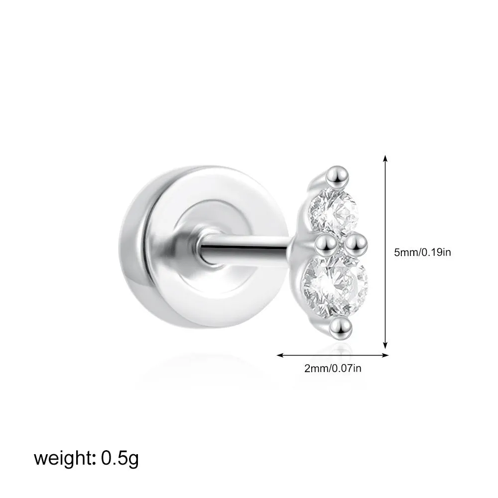 Titanium steel mini ear bone stud with electroplated gold finish and zircon crystal accent in geometric shape