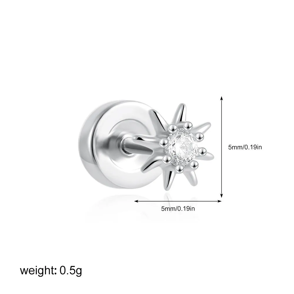 Titanium steel mini ear bone stud with electroplated gold finish and zircon crystal accent in geometric shape