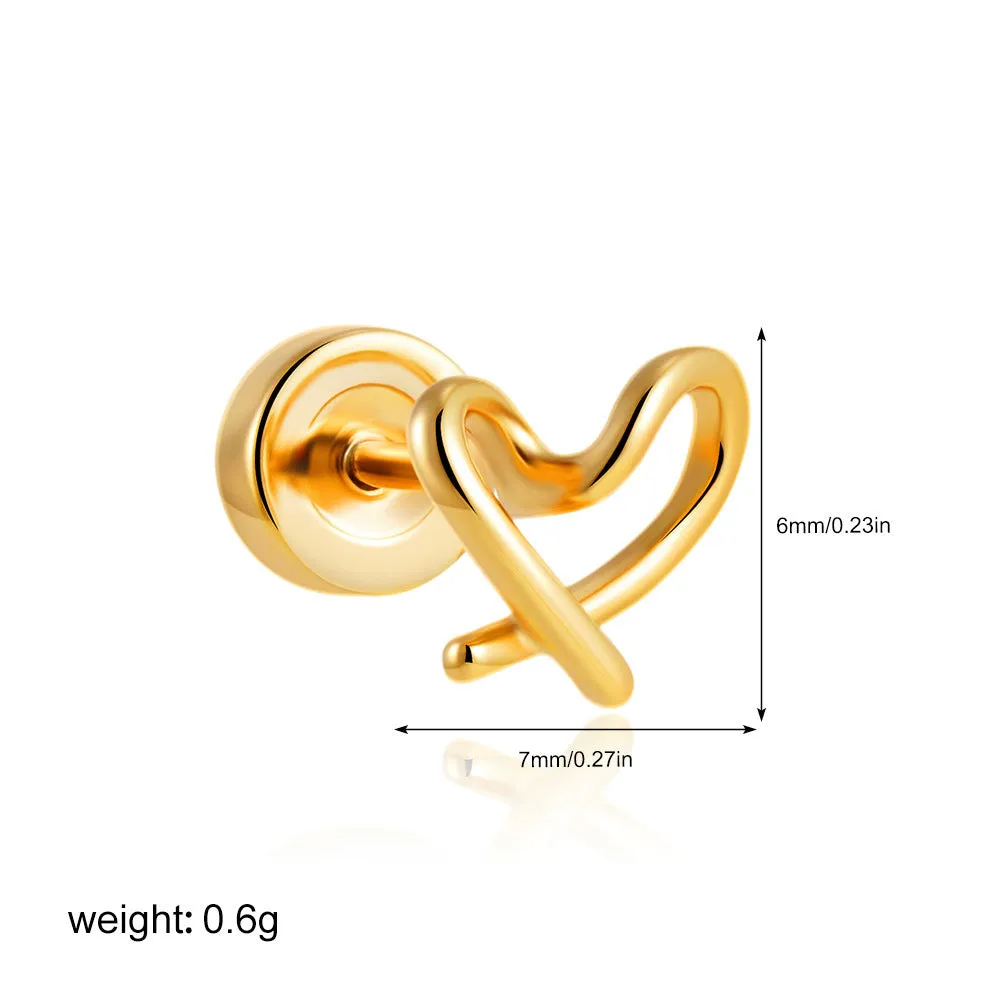 Titanium steel mini ear bone stud with electroplated gold finish and zircon crystal accent in geometric shape