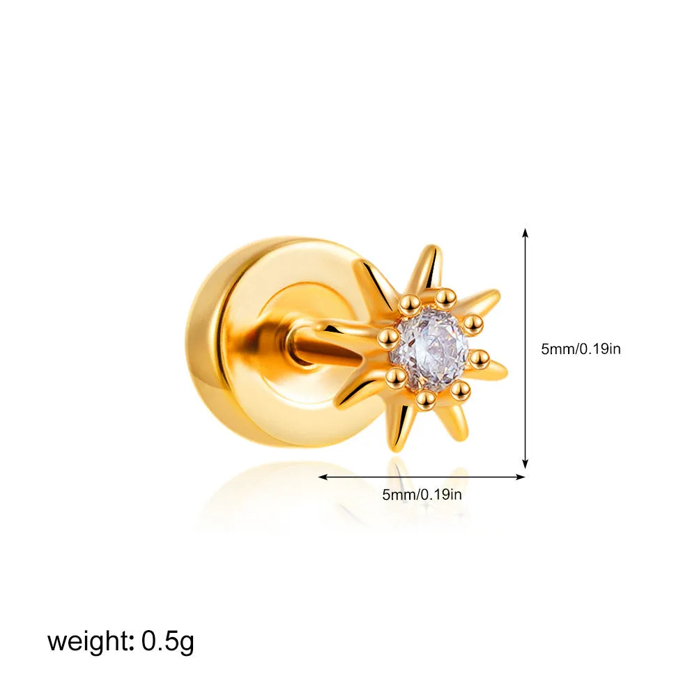Titanium steel mini ear bone stud with electroplated gold finish and zircon crystal accent in geometric shape