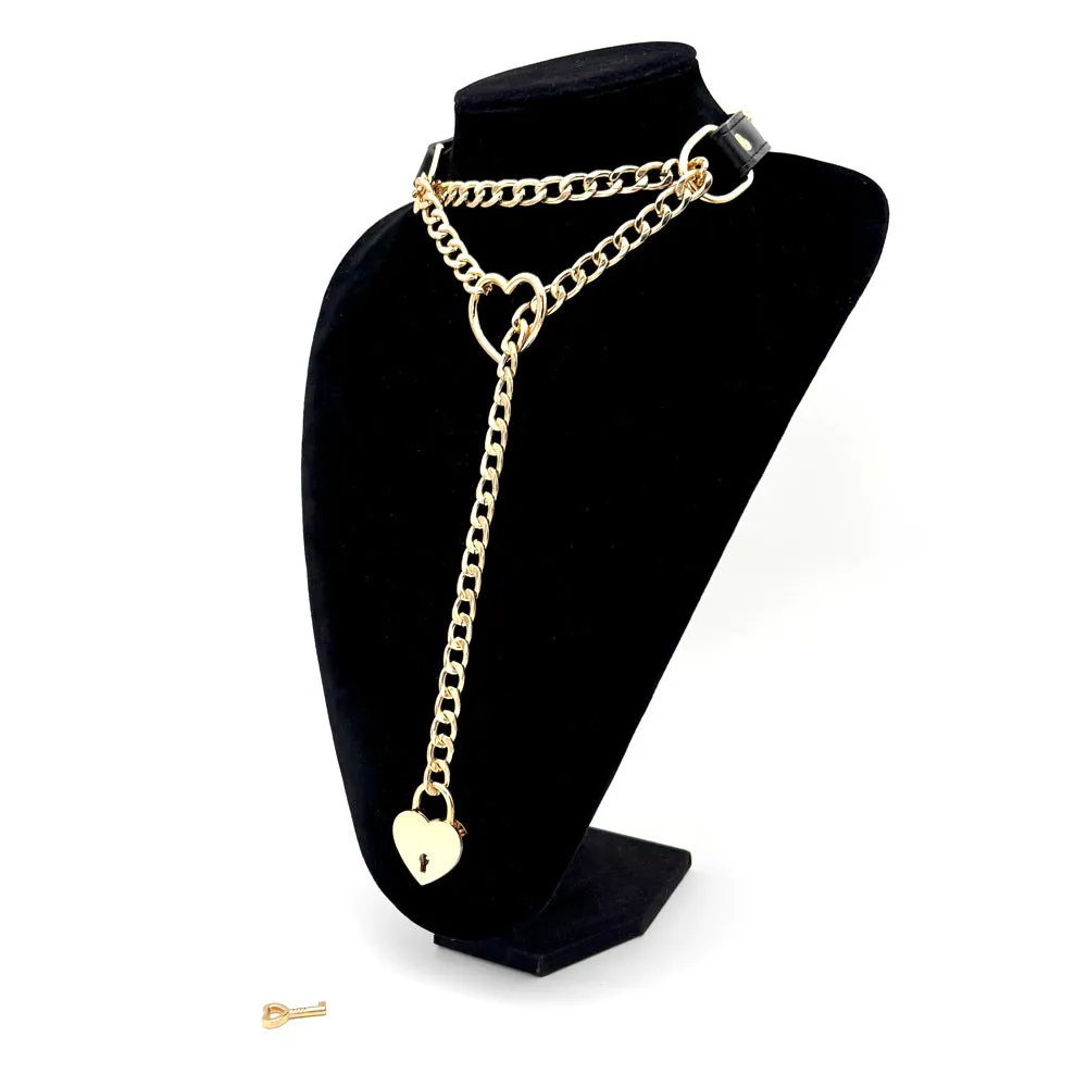 Leather traction collar in black with silver accents, necklace-style design for men and women