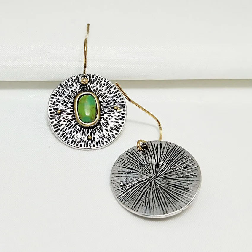 Retro earrings with turquoise colour separation and antique silver electroplated finish