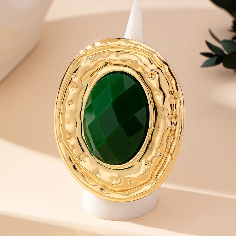 Fashion metal geometry round piece jewellery set with alloy necklace, earrings, ring, and bracelet in T651 suit colour for women