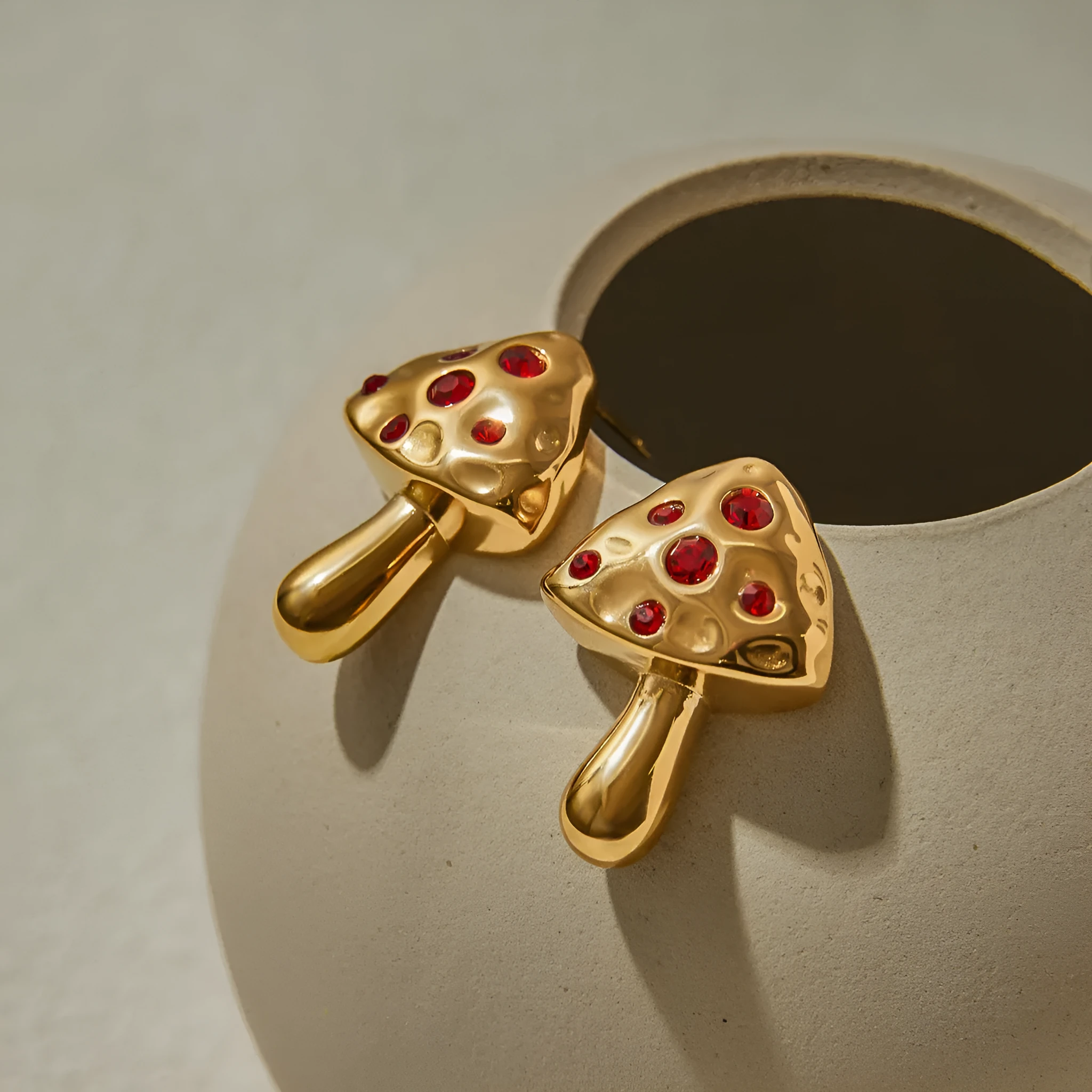 Inlaid zircon mushroom design stainless steel earrings for women geometric shape