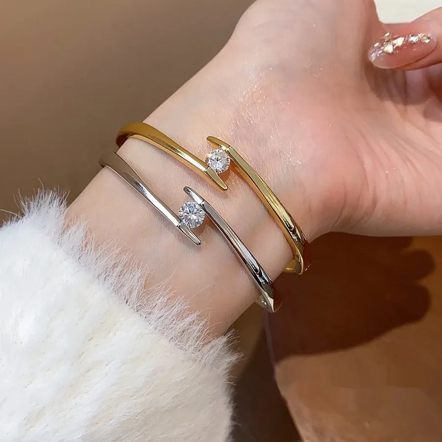 Gold real gold-plated round zirconia bracelet for women on copper base, light luxury style