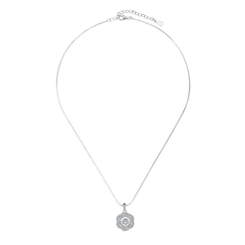 925 silver flower geometric pendant necklace with platinum electroplated finish for women