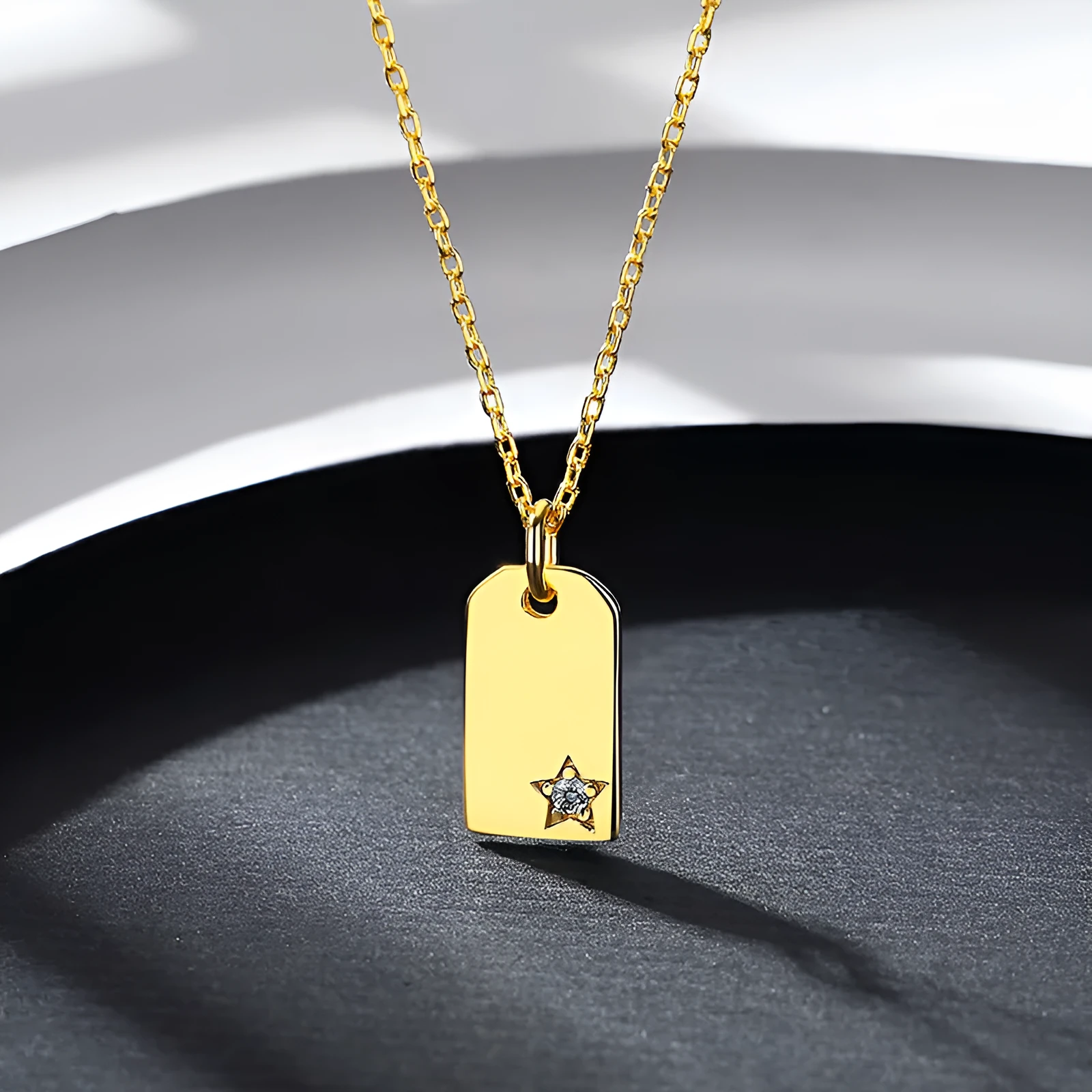 Square small hangtag necklace 925 sterling silver pendant women's cross chain geometric cold wind