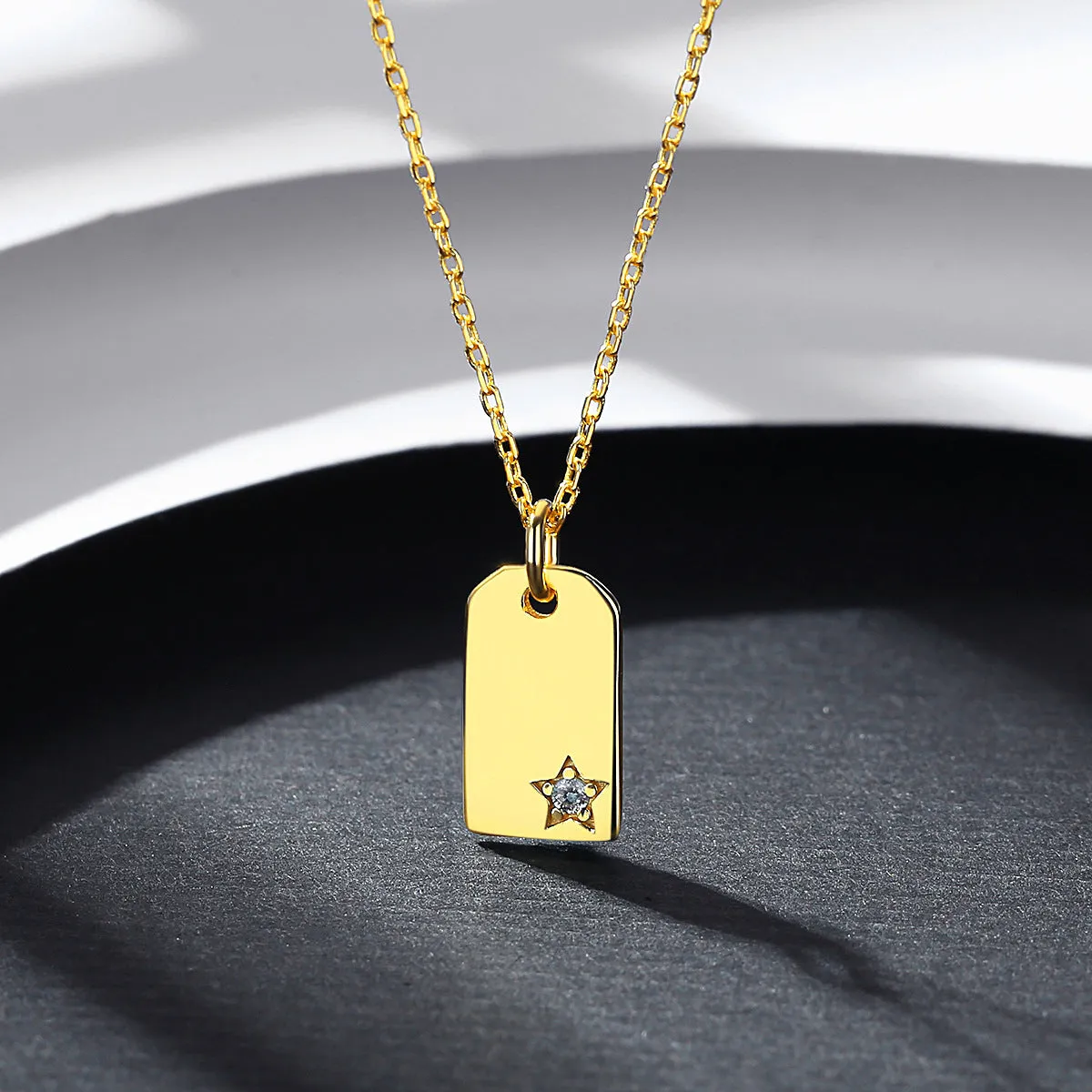 Square small hangtag necklace 925 sterling silver pendant women's cross chain geometric cold wind