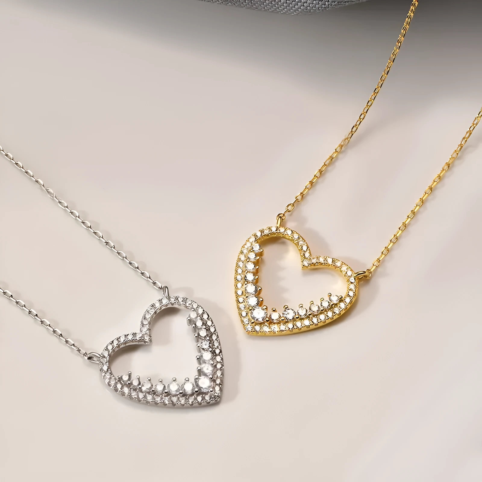 S925 sterling silver micro-inlaid heart necklace on cross chain in gold colour