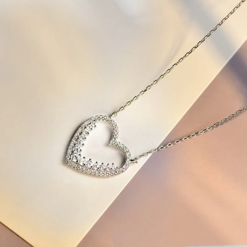 S925 sterling silver micro-inlaid heart necklace on cross chain in gold colour