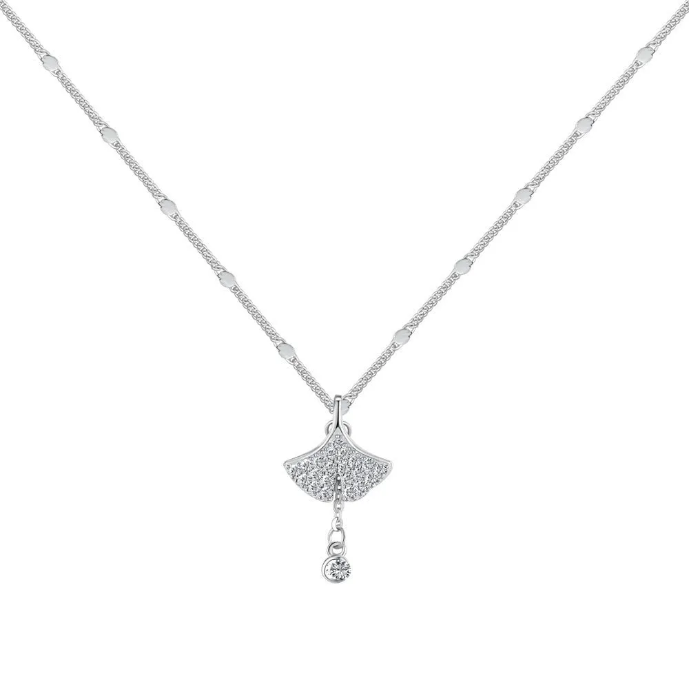 S925 sterling silver necklace with ginkgo leaf pendant in gold finish on curbs chain for women