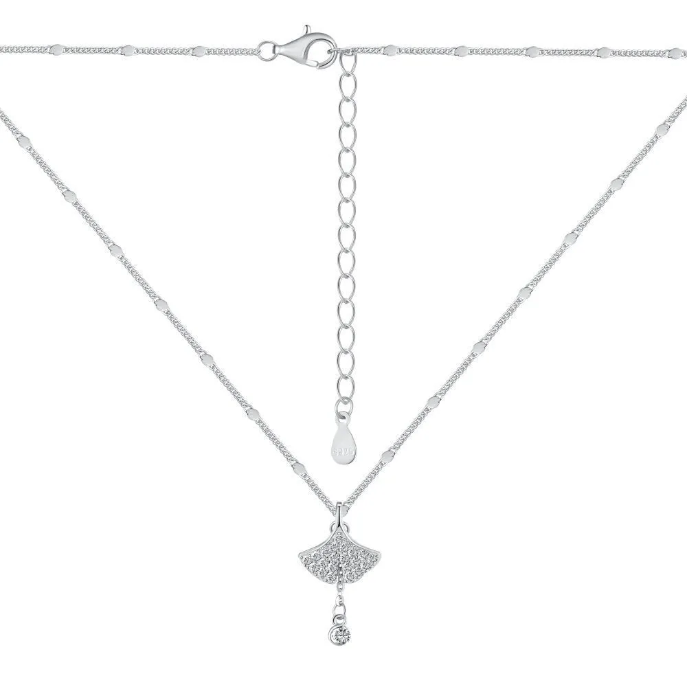 S925 sterling silver necklace with ginkgo leaf pendant in gold finish on curbs chain for women