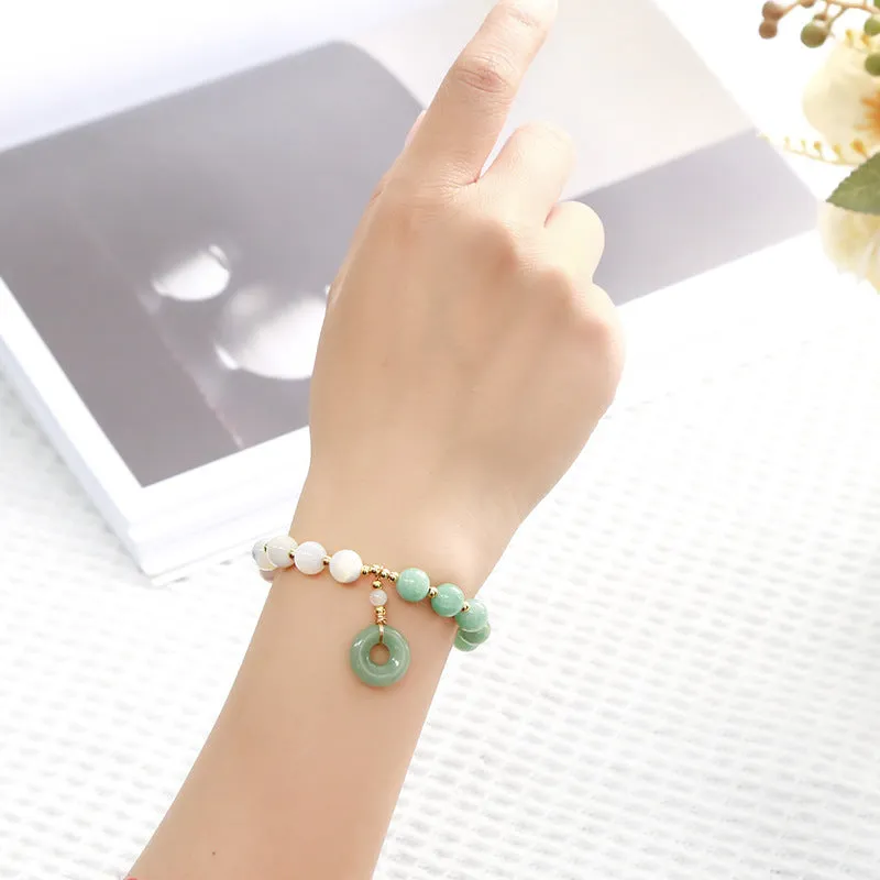 Women's blue Burma jade bracelet with geometric design and horseshoe screw safety buckle