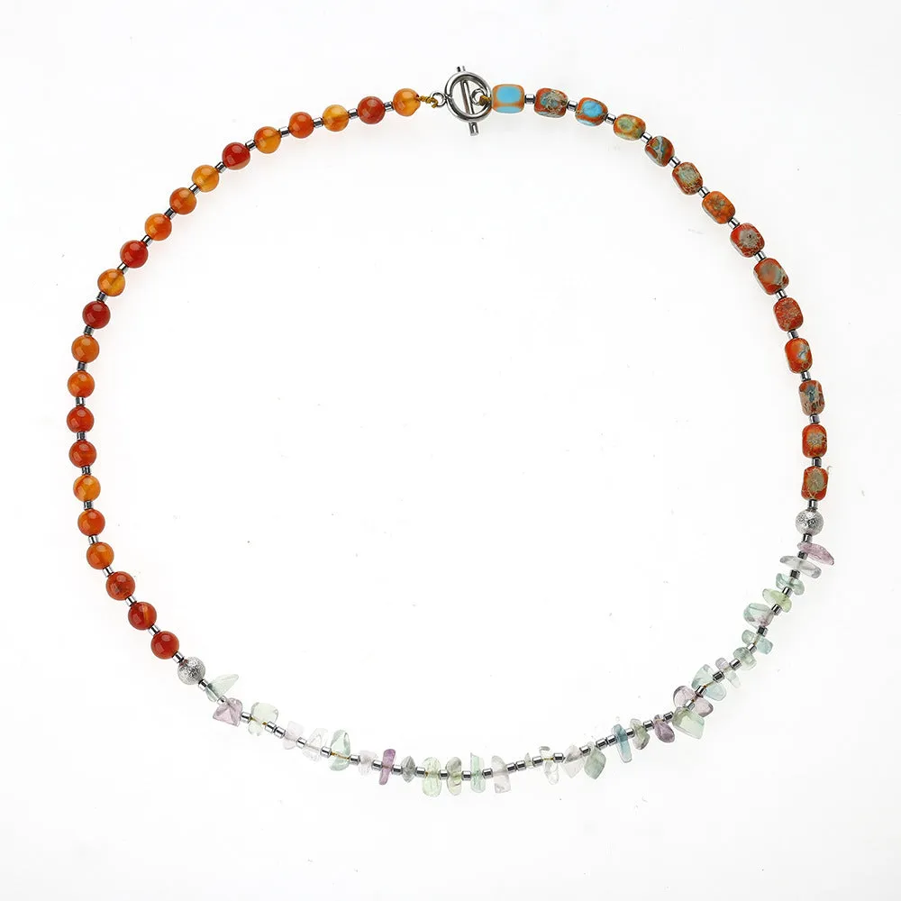 Hand-woven round agate beads bracelet in 3791 colour with geometric design and texture elements