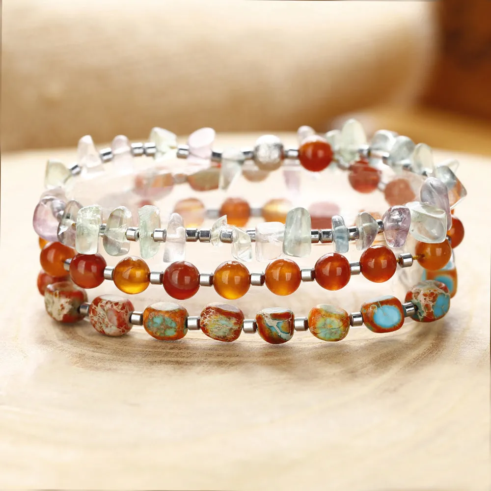 Hand-woven round agate beads bracelet in 3791 colour with geometric design and texture elements