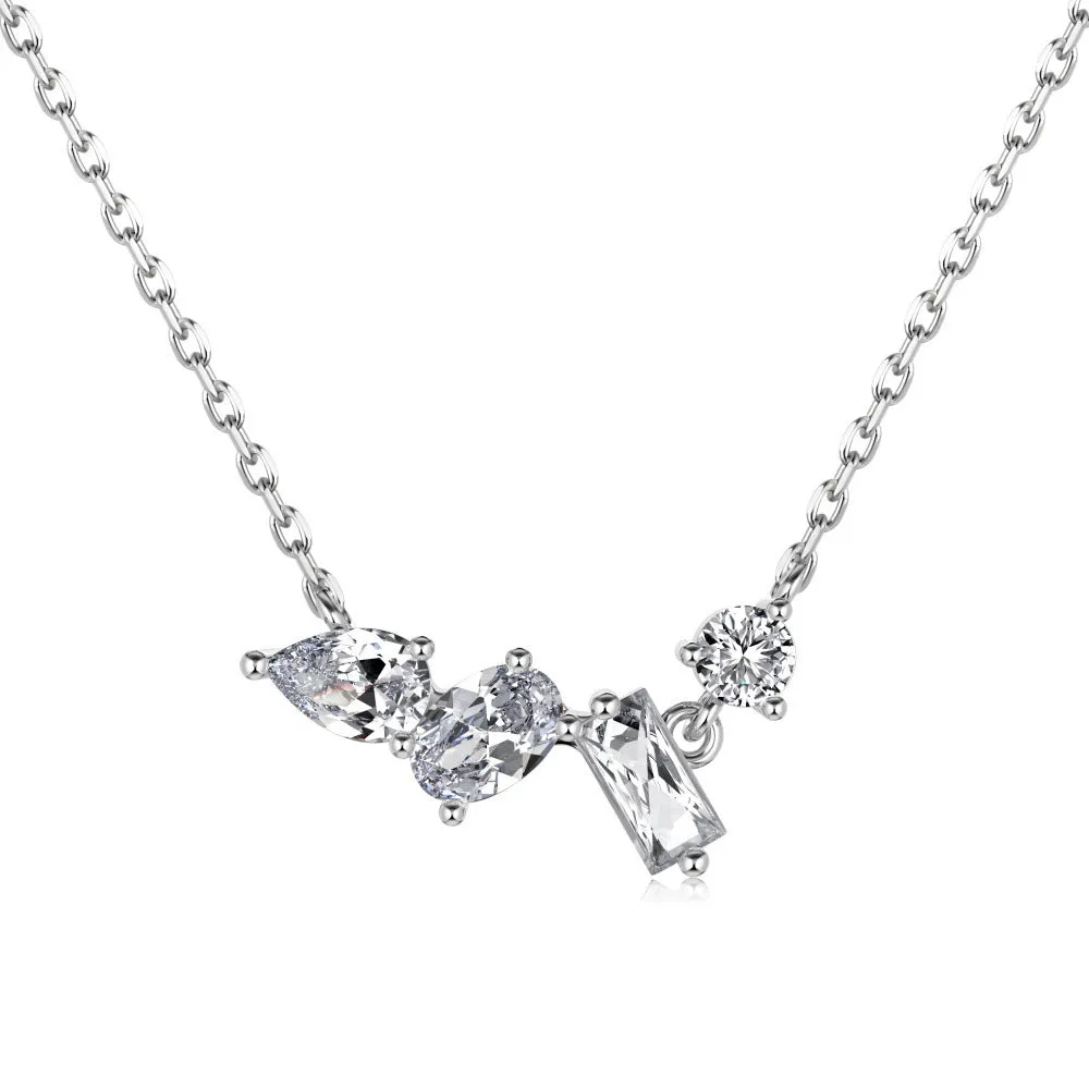 All-match geometric zircon pendant necklace on 925 sterling silver electroplated chain, white colour option