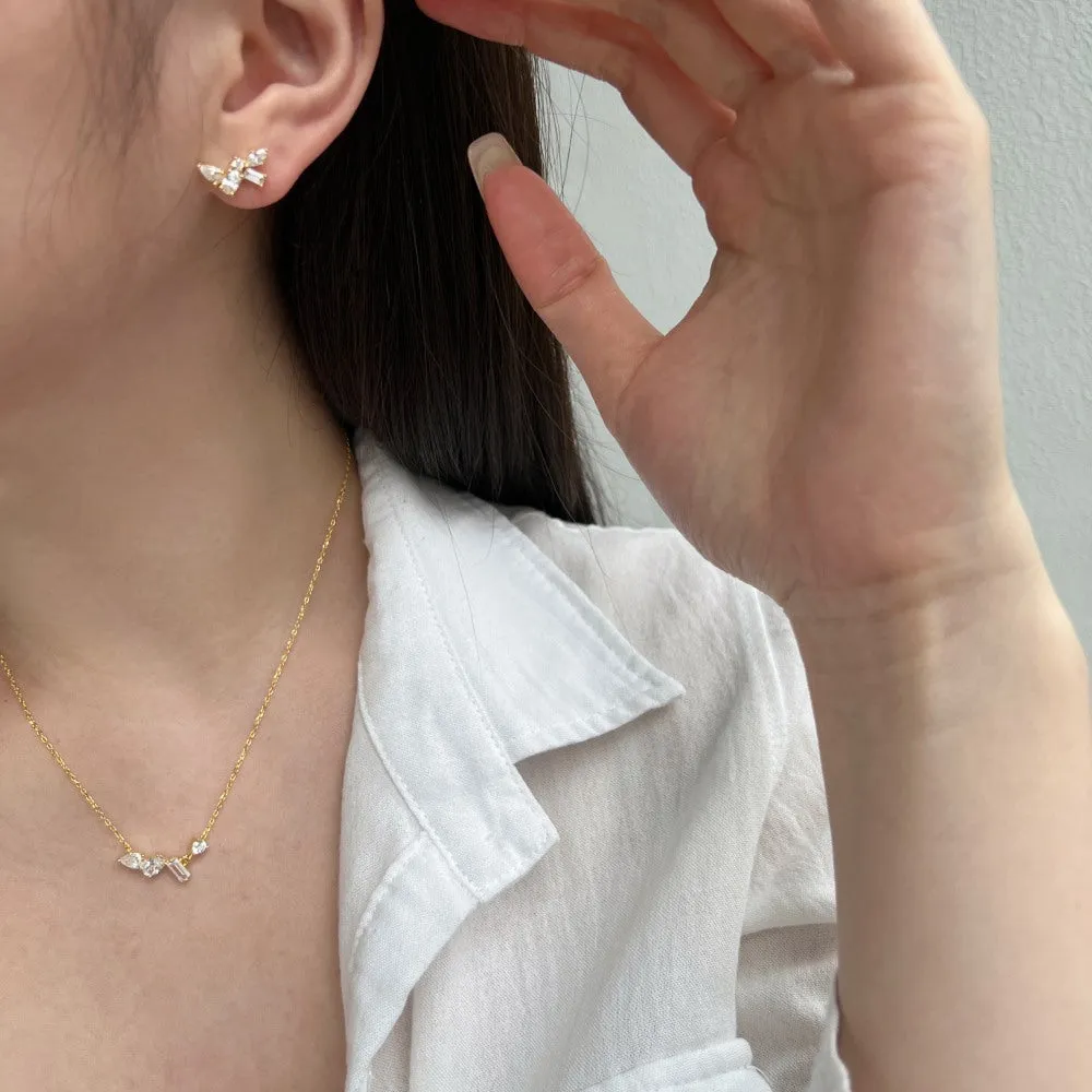 All-match geometric zircon pendant necklace on 925 sterling silver electroplated chain, white colour option