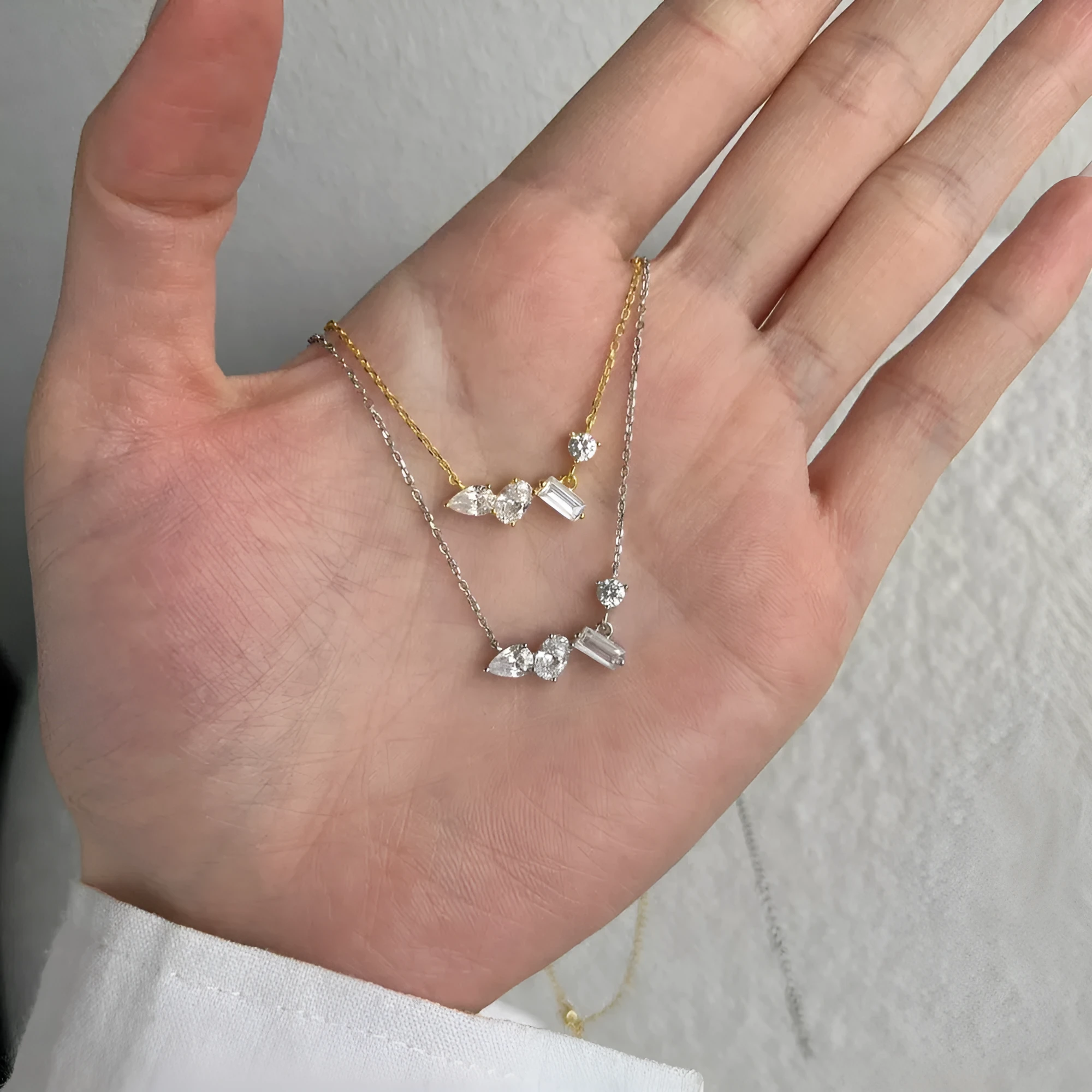 All-match geometric zircon pendant necklace on 925 sterling silver electroplated chain, white colour option