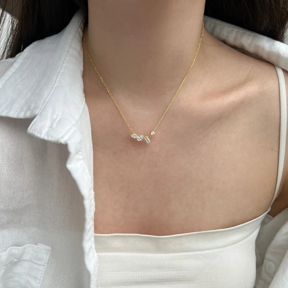 All-match geometric zircon pendant necklace on 925 sterling silver electroplated chain, white colour option