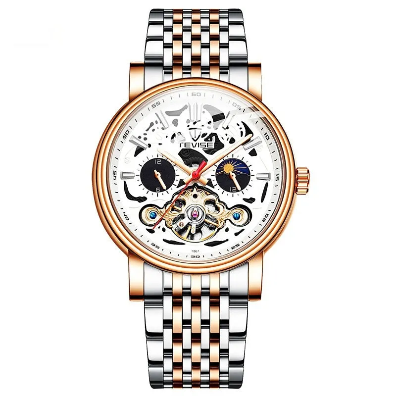 Men's tourbillon mechanical watch with luminous hands on a black dial, showing a 16.5mm thick case.
