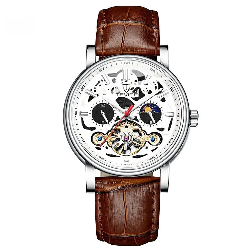 Men's tourbillon mechanical watch with luminous hands on a black dial, showing a 16.5mm thick case.