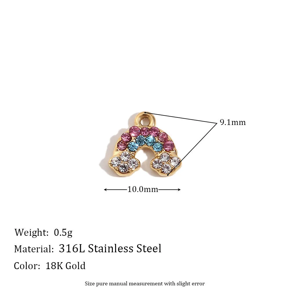 18K gold mini pendant with micro inlay colourful crystals on stainless steel base, geometric shape