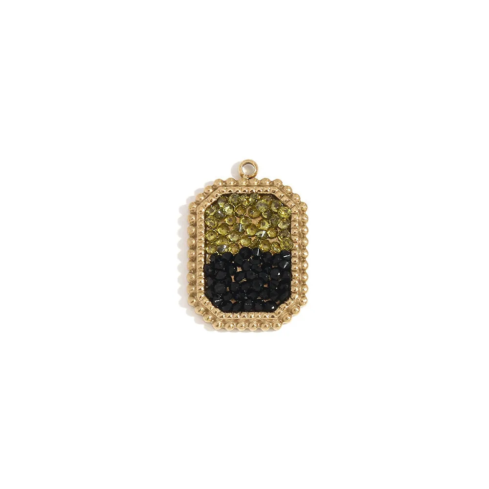 18K gold mini pendant with micro inlay colourful crystals on stainless steel base, geometric shape