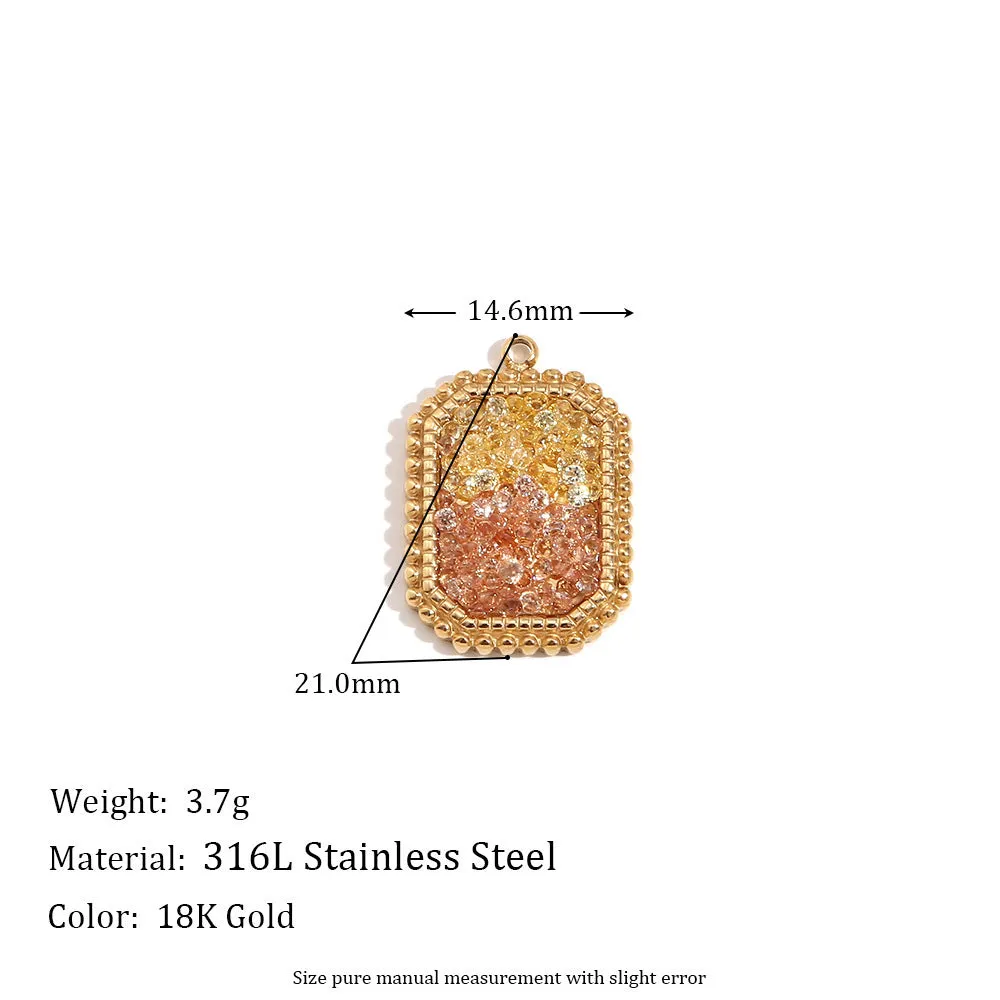 18K gold mini pendant with micro inlay colourful crystals on stainless steel base, geometric shape