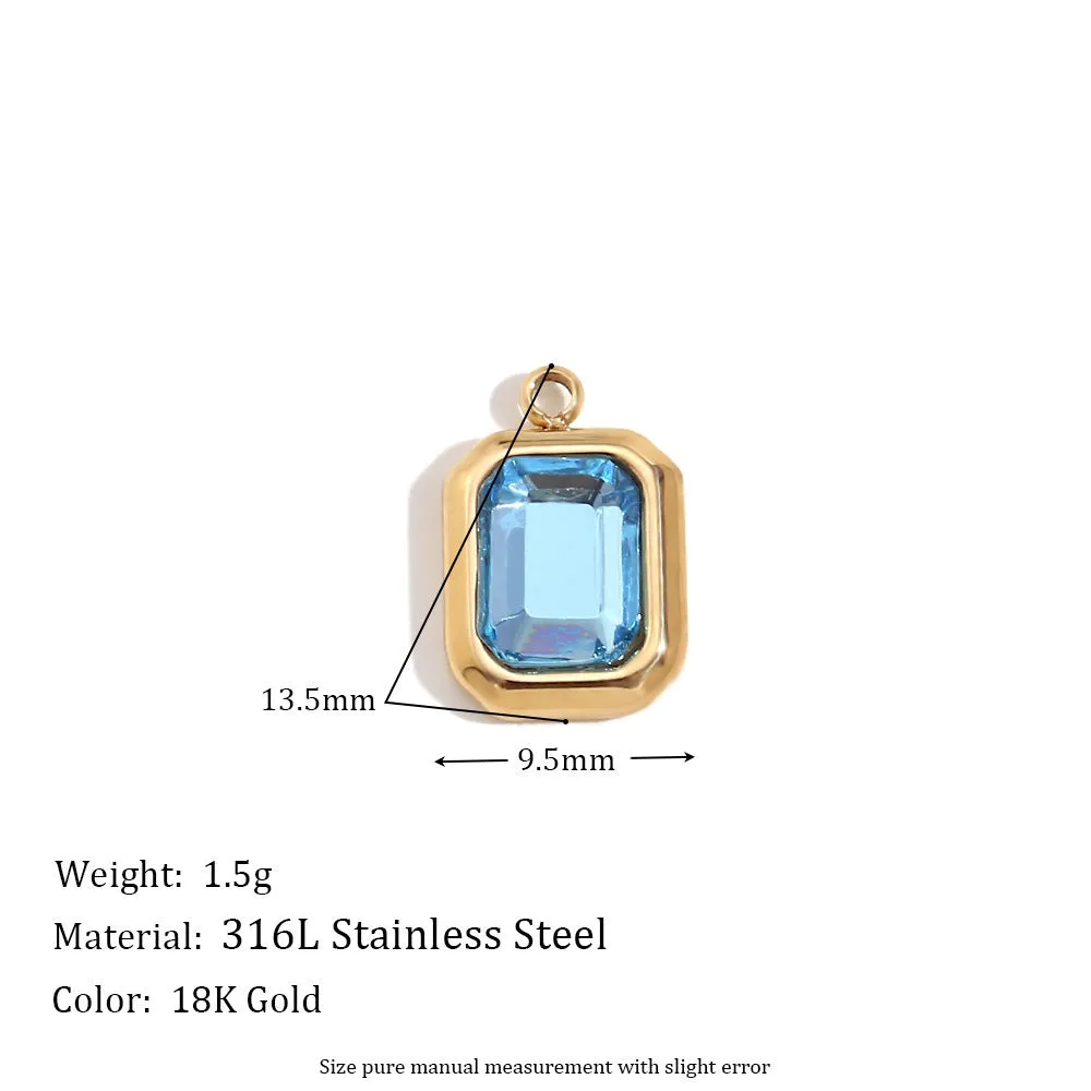 18K gold mini pendant with micro inlay colourful crystals on stainless steel base, geometric shape