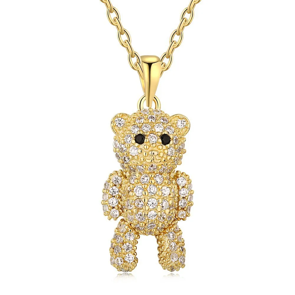 925 silver clavicle necklace with a cute geometric bear pendant in gold or white gold colour for women