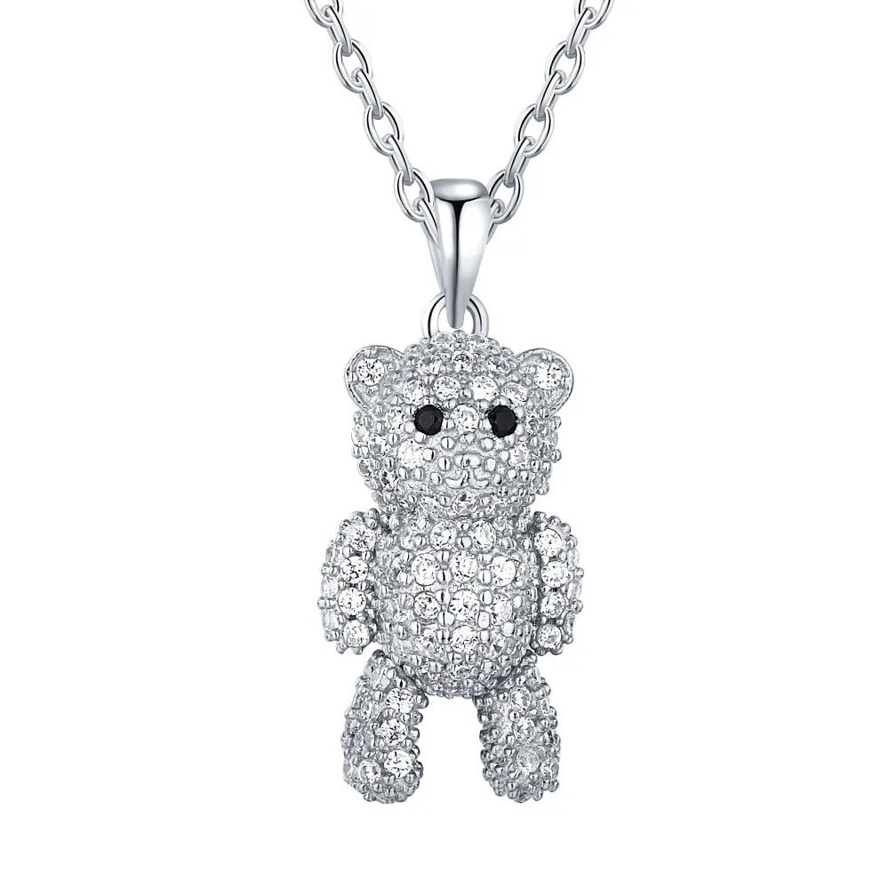 925 silver clavicle necklace with a cute geometric bear pendant in gold or white gold colour for women