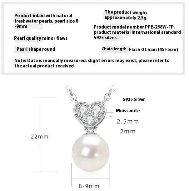 Women's 925 silver pendant necklace with pearl inlay and rhinestone accents in gold finish