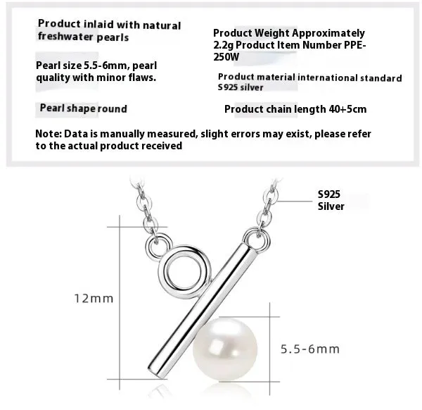 Women's 925 silver pendant necklace with pearl inlay and rhinestone accents in gold finish
