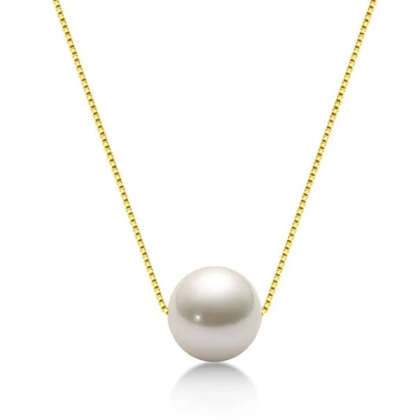 Women's 925 silver pendant necklace with pearl inlay and rhinestone accents in gold finish