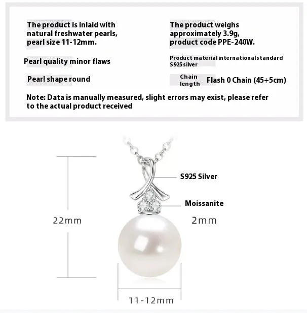 Women's 925 silver pendant necklace with pearl inlay and rhinestone accents in gold finish