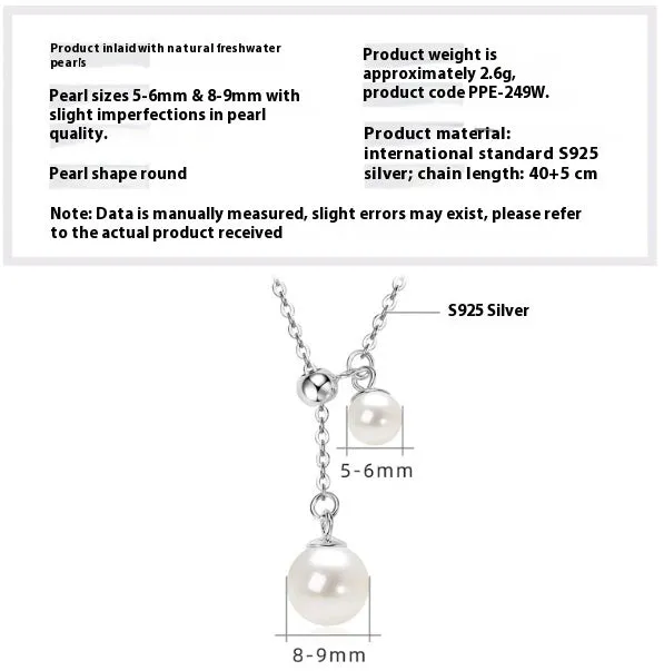 Women's 925 silver pendant necklace with pearl inlay and rhinestone accents in gold finish