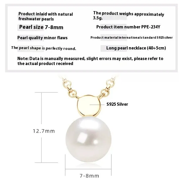 Women's 925 silver pendant necklace with pearl inlay and rhinestone accents in gold finish