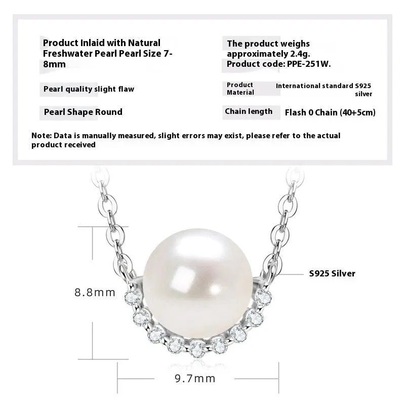 Women's 925 silver pendant necklace with pearl inlay and rhinestone accents in gold finish