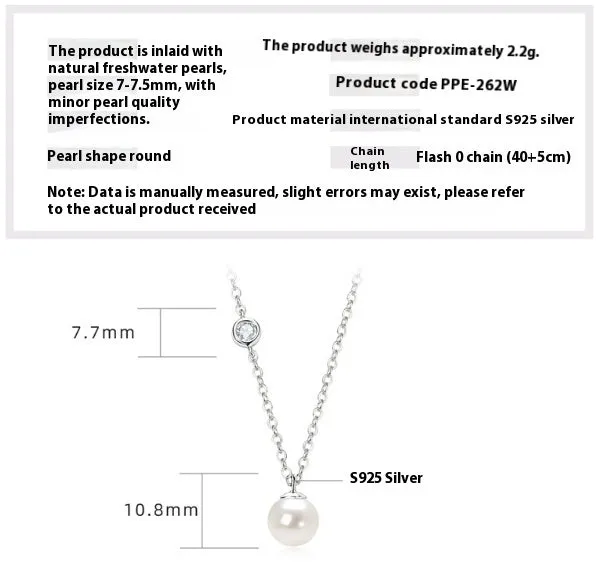 Women's 925 silver pendant necklace with pearl inlay and rhinestone accents in gold finish